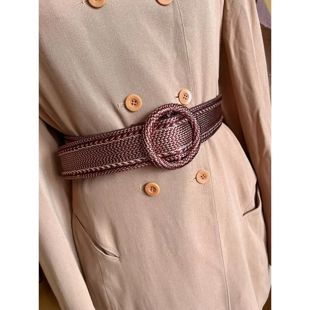 Handmade woven belt in red, brown and beige, sliding style